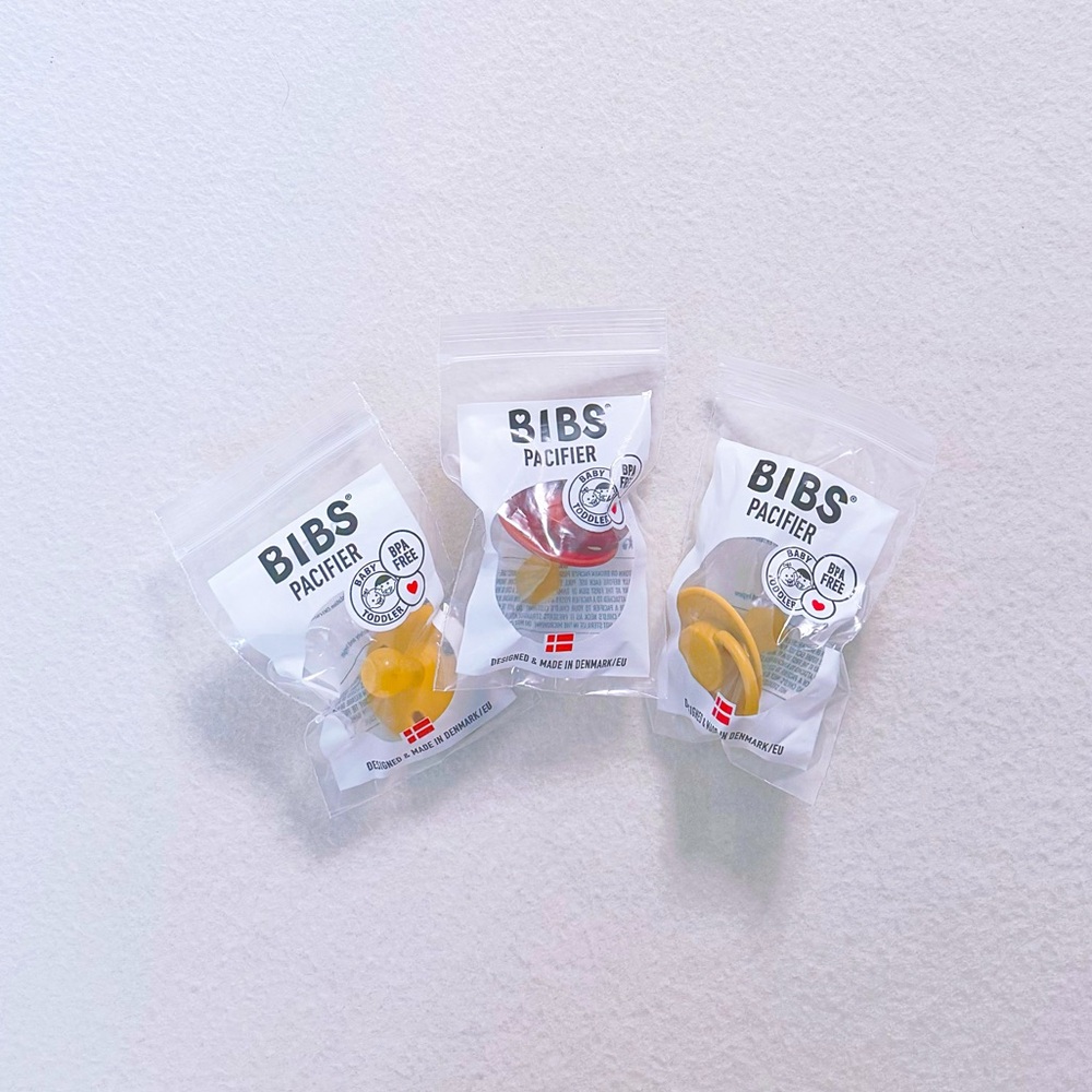 BIBS Pacifiers 3-Pc Set Ruby Honey Bee Mustard BPA-Free Natural Rubber Silicone